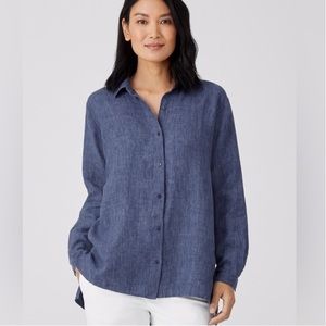 Eileen Fisher washed organic linen Delave Button down shirt